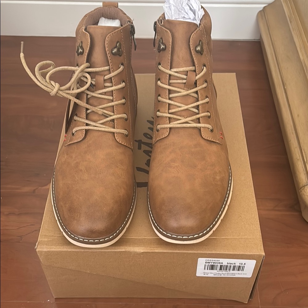 Vostey Brown Leather Boots Classic Work Style